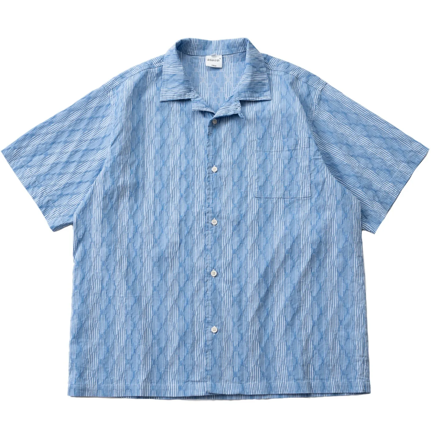 Diamond Texture Striped Short Sleeved Shirt for Men Loose Casual Versatile Summer Top