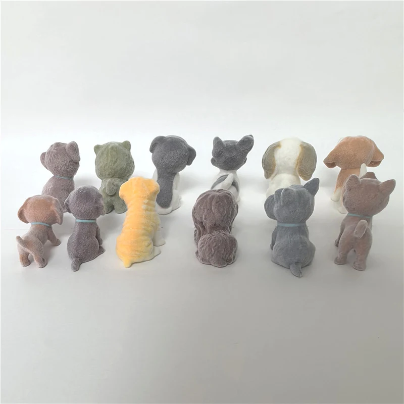 6-100Pcs Bigger Flocked Dog Puppy Fans Collection Shaggy Model Cute Realistic Animal Friend in My Pocket Toy Gift for Kid Adult