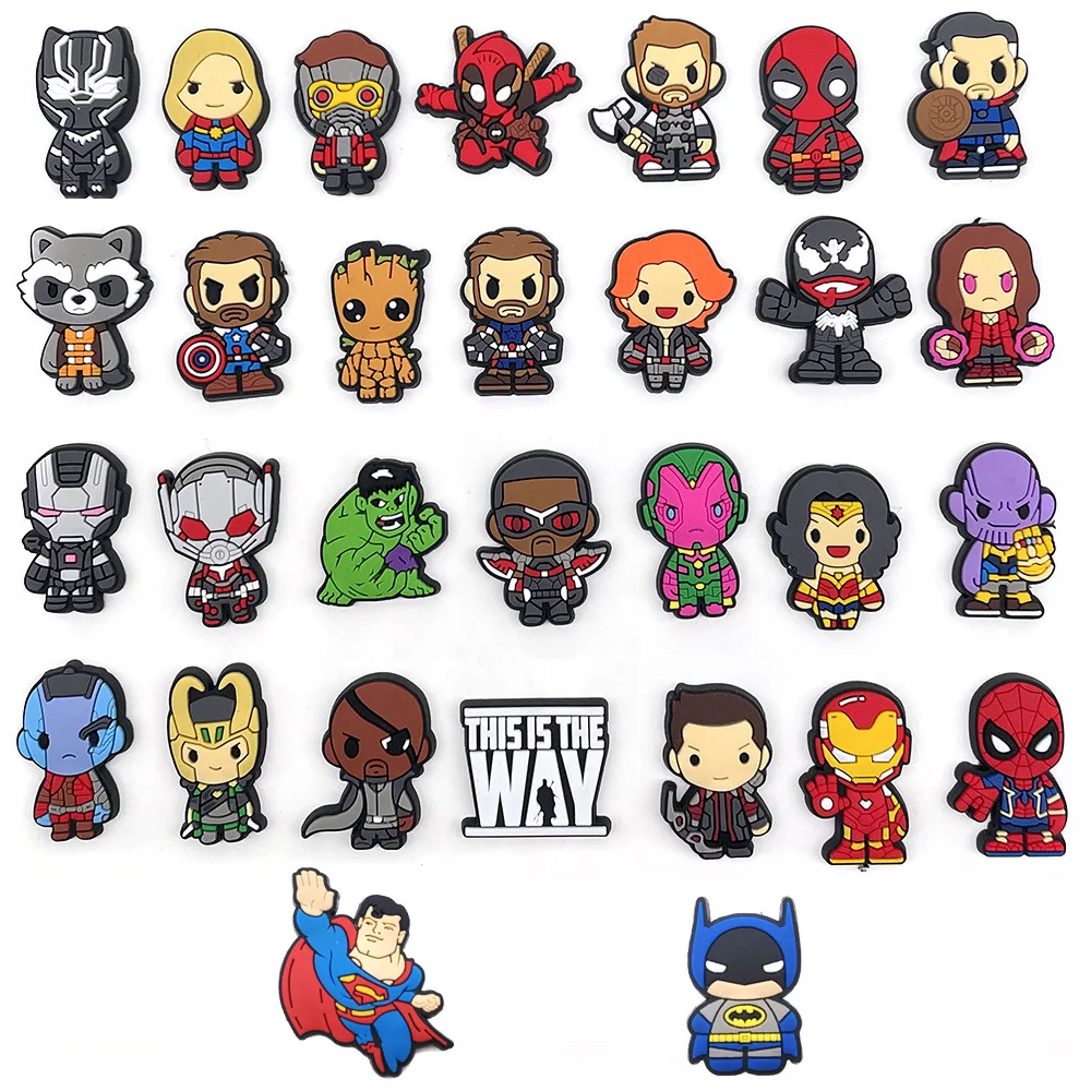 1/30pcs Cute Superhero PVC Shoe Charms Captain America Deadpool Thor Groot Venom Hi-Q Shoe DIY Accessories For Slides Sandals