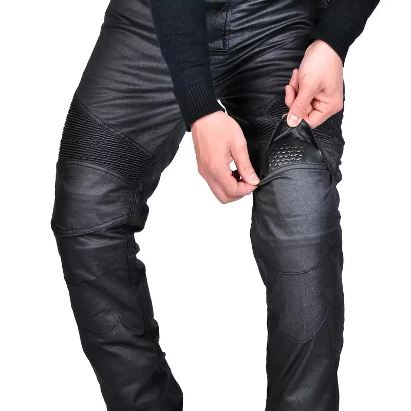 VOLERO Upgrade Coated Waterproof Denim Locomotive Cycling Moto Racing Drop-Proof Pants With CE Armor Pad Motorcycle Riding Jeans