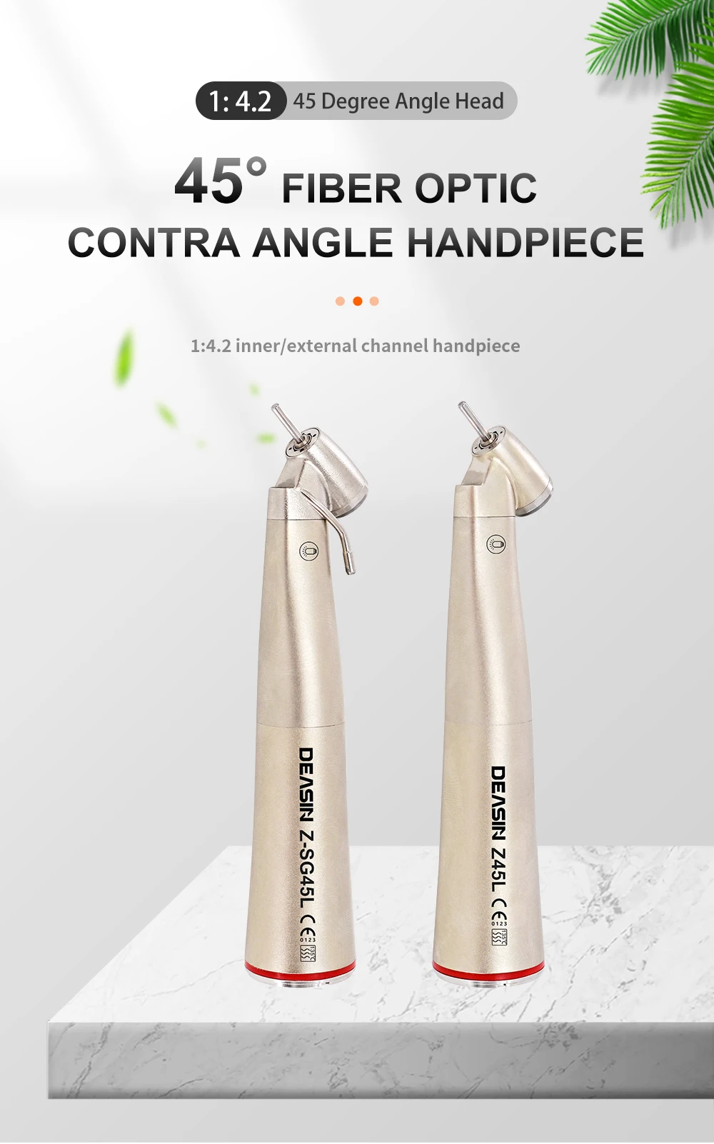 1:4,2 Vergrößernder roter Dental-Niedriggeschwindigkeits-Winkelstückadapter Z45L für elektrische Mikromotor-Dentalhandstücke, 45 Grad mit LED-Glasfaser – Detail 1