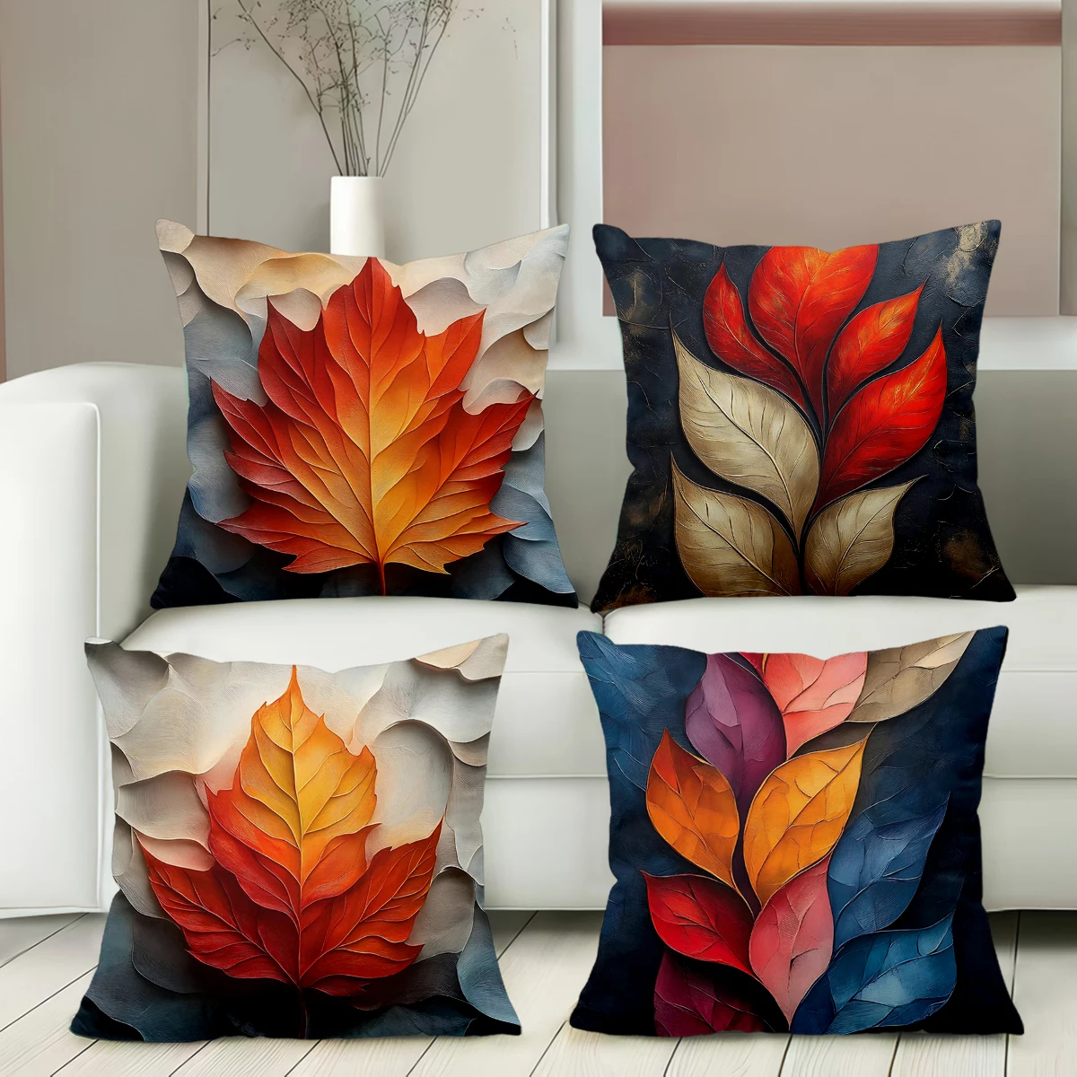 

2D Flat Printing Autumn Leaf Printed Decorative Throw Pillow Covers Polyester Pillowcase Sofa Decorative Cushion Cover