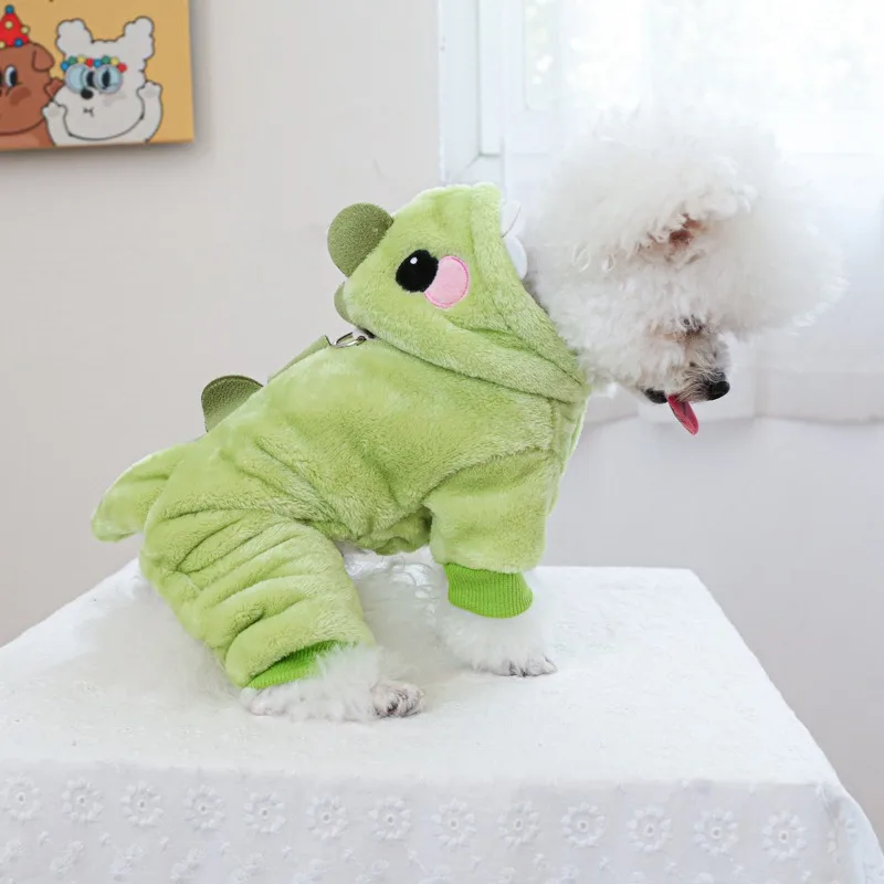 할로윈 애완동물 코스프레 코스튬, 두꺼운 의류, 벨벳 녹두 드래곤, 중소형 개에 적합, 가을 및 겨울