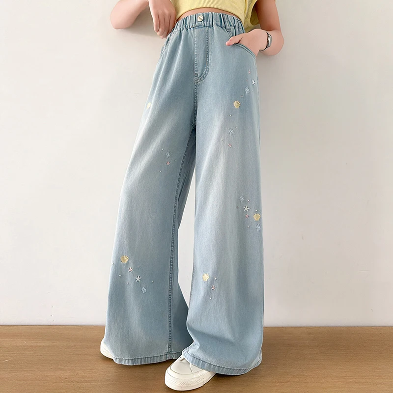 

2026 Summer Children's Jeans Spring New Style Girls' Ultra Thin Shell Embroidered High Quality Autumn Boys' Sports Pants
