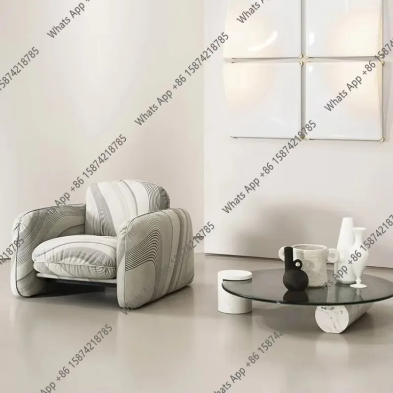 X High-end Water Ripple Coffee Table Wabi Sand Wind Gray Glass Bubble Surface Round Marble Designer Creative Glass Round Table