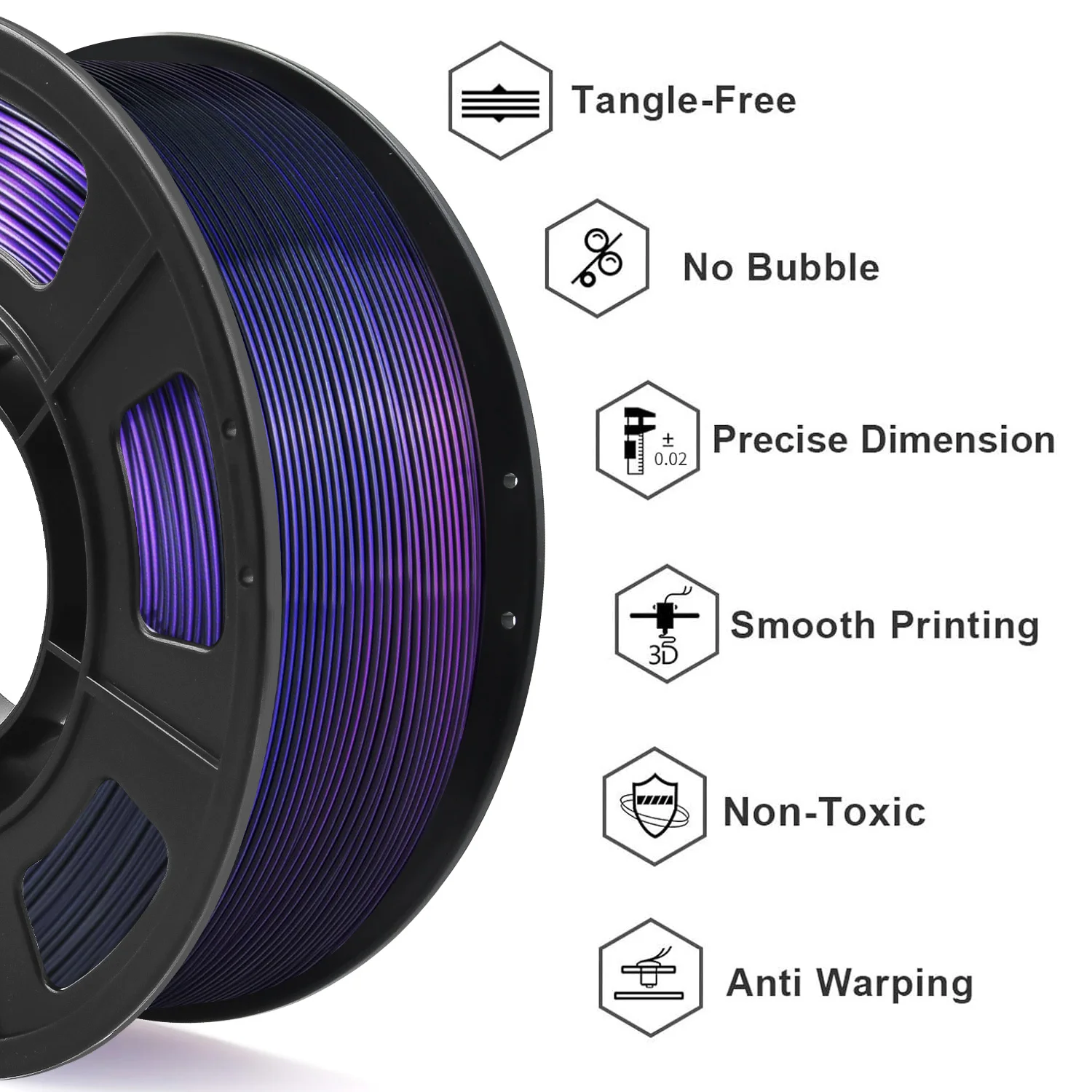 Silk PLA Dual Color Filament 1.75mm 3D Printer Filament, Coextrusion Black Purple Metal-Like Shiny PLA Filament, 250g (0.55lbs) gallery 3