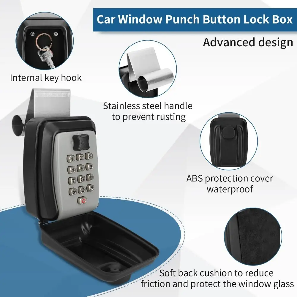 Anti-Theft Car Window Lock Box Portable Sturdy Punch Button Lock Box Waterproof Large Capacity Keys Lockbox Vehicle Security