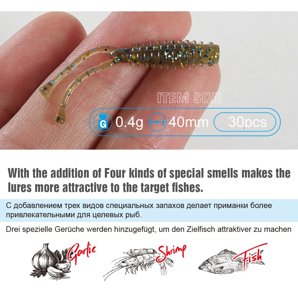 FSTK Artificial Fishing Lures 0.4g 40mm 30pcs Wobbler Carp Fishing Soft Lures Silicone Swimbait Jigging Lure Plastic Baits Pesca