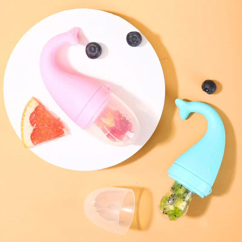 1 Pc Baby Fruit Feeder Pacifier Cute Blue Whale Shape Anti Chocking Food Vegetable Feeding With Silicone Bite Mesh Bag Soother