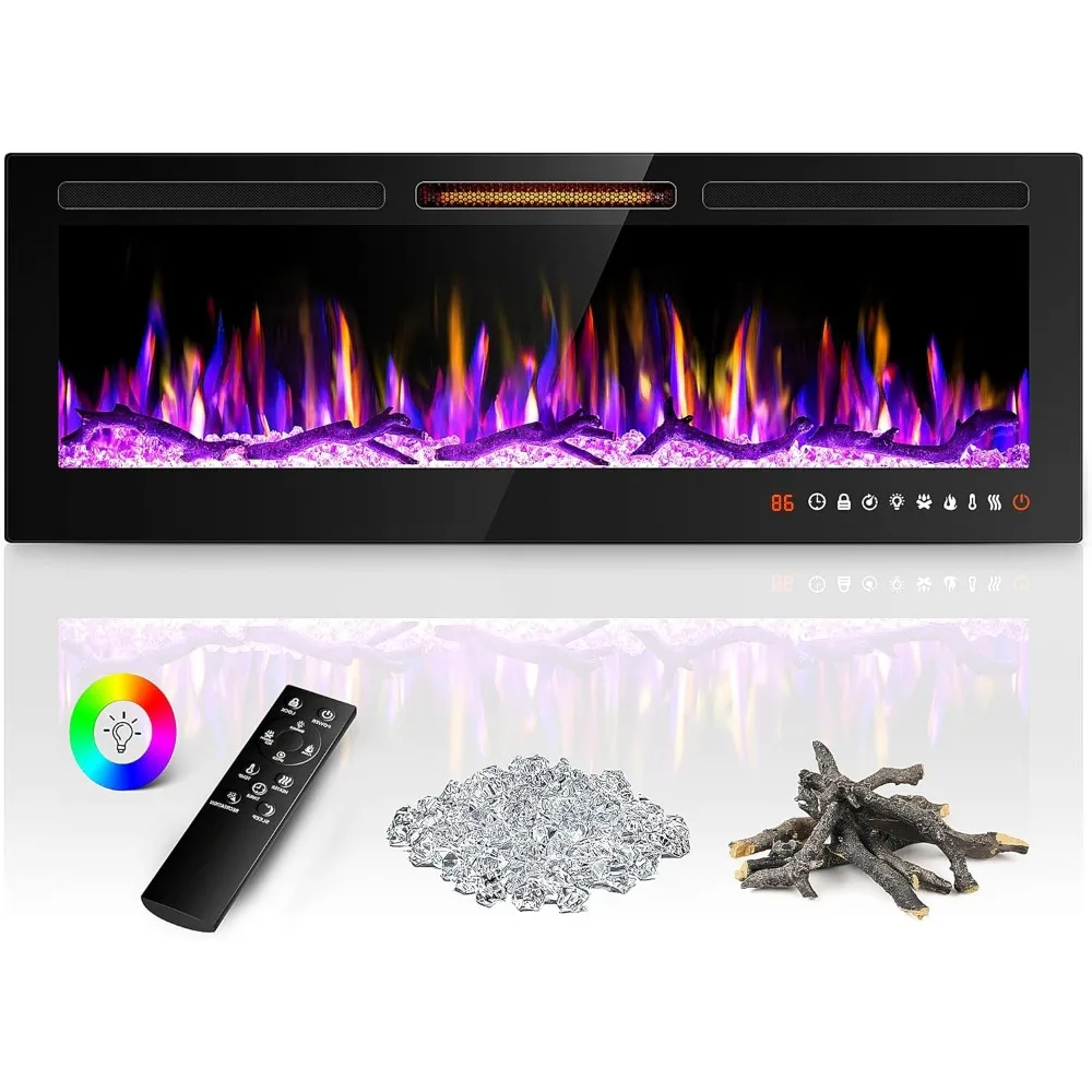 

Recessed and Wall Mounted Freestanding Linear Fireplace, Ultra-Thin Wall Fireplace with 13 Adjustable Flame Color and Brightness