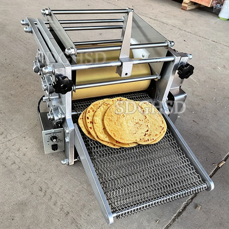 Automatic Corn Tortilla Making Machine Commercial Taco Shell Presser Dough Roller Stainless Steel Food Processing Gear