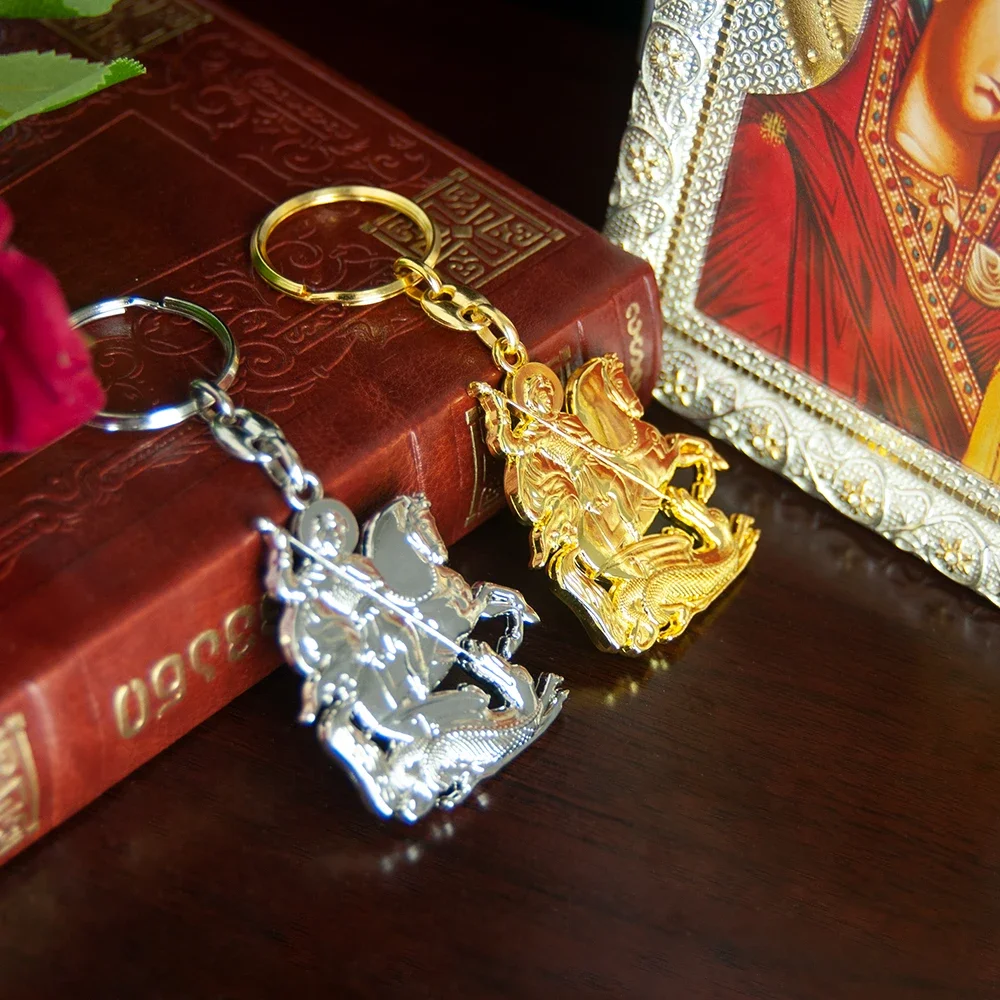HTISOK Orthodoxer Stil Georg-Legierungsanhänger mit Schlüssel, Geschenk für Orthodoxe Gläubige, religiöse Dekoration, religiöses Geschenk – Detail 5