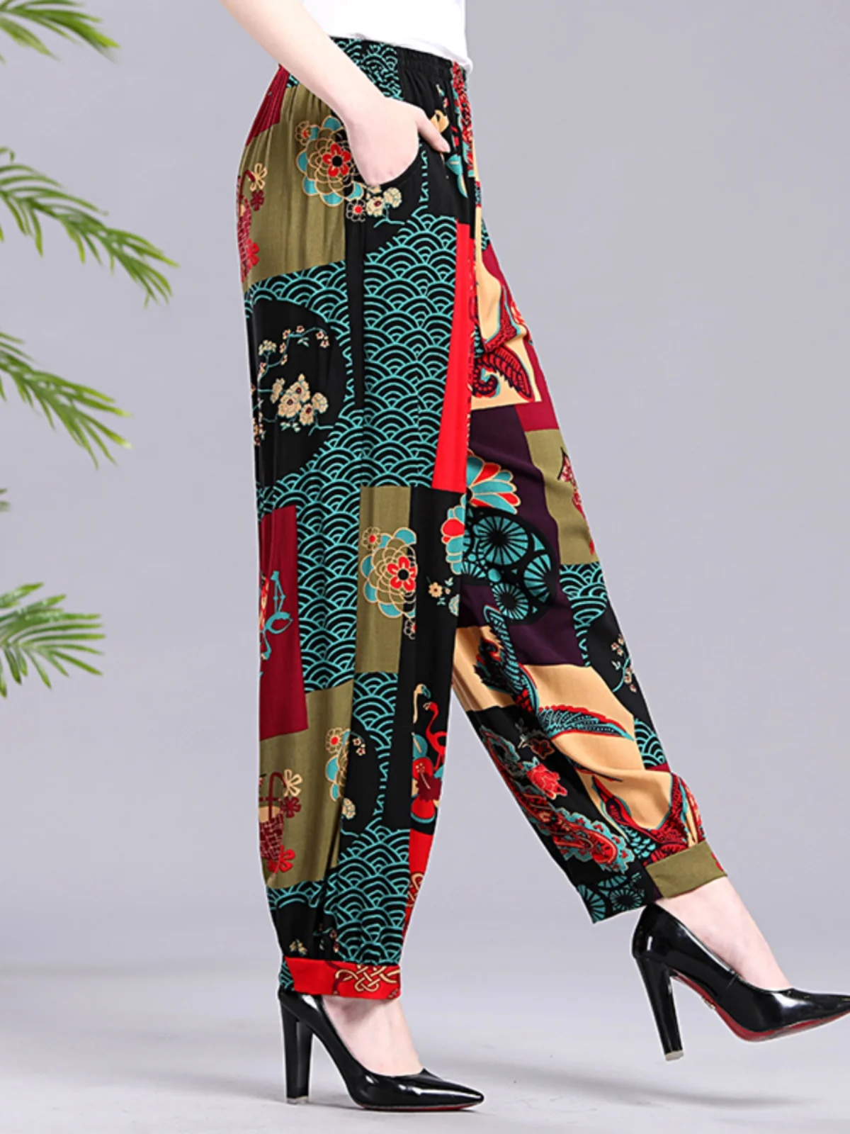 High Waist Lantern Pants Casual Style Artificial Cotton Long Pants for Middle-Aged And Elderly Women Spring Summer New Arrival