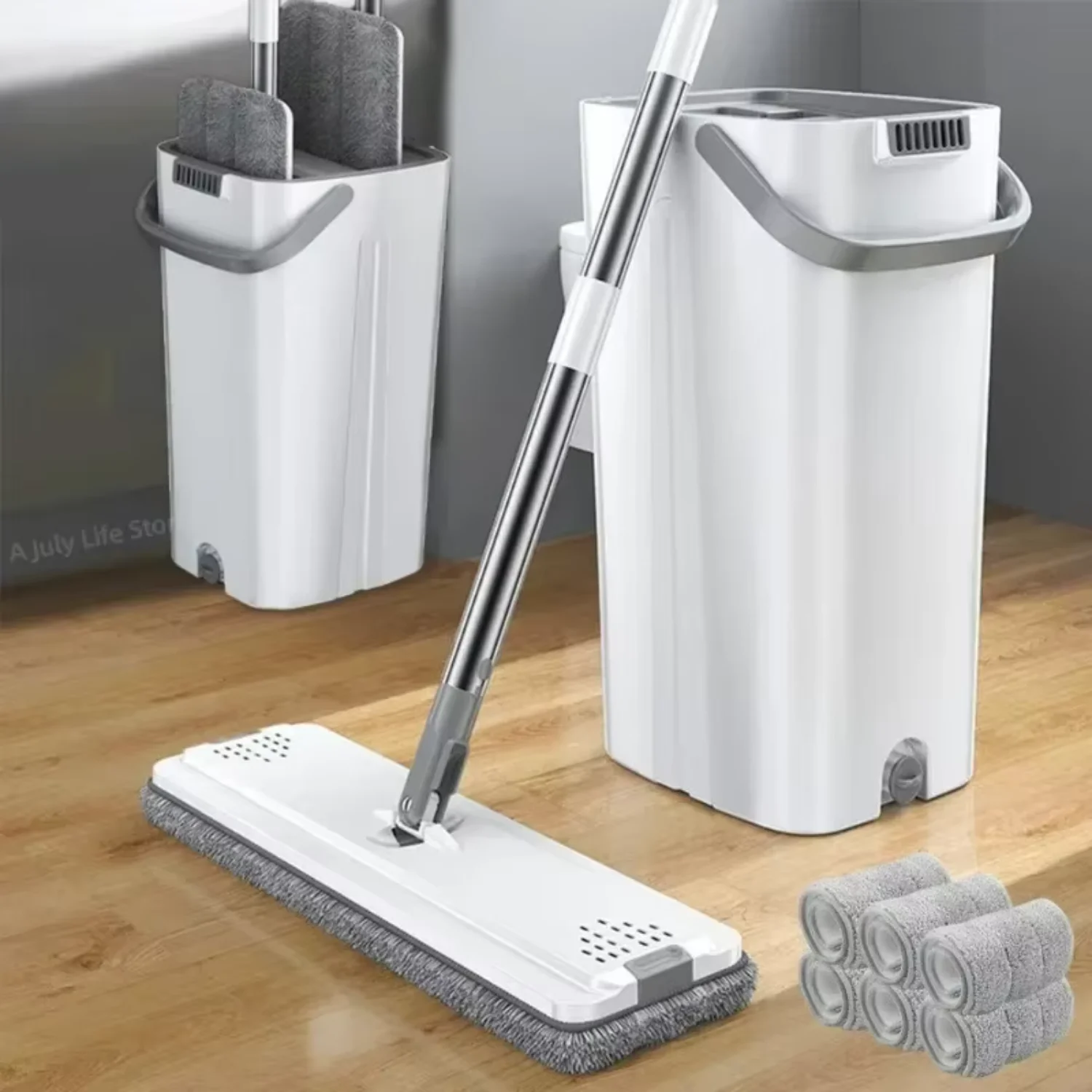 

Squeeze Mop with Bucket Hand Free Lazy Cleaning Mop Microfiber Rotating Self-Wringing Mop House Cleaning