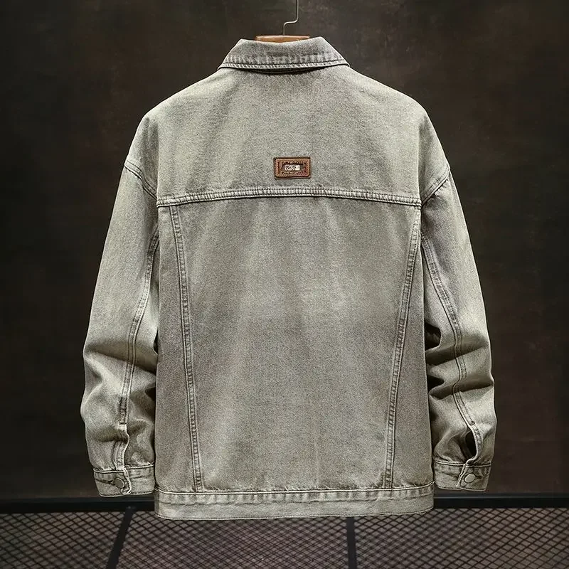 2026 New Spring Autumn Winter Models Men's Khaki Denim Jacket High Street Fashion Jacket Man Large Size M-4xl