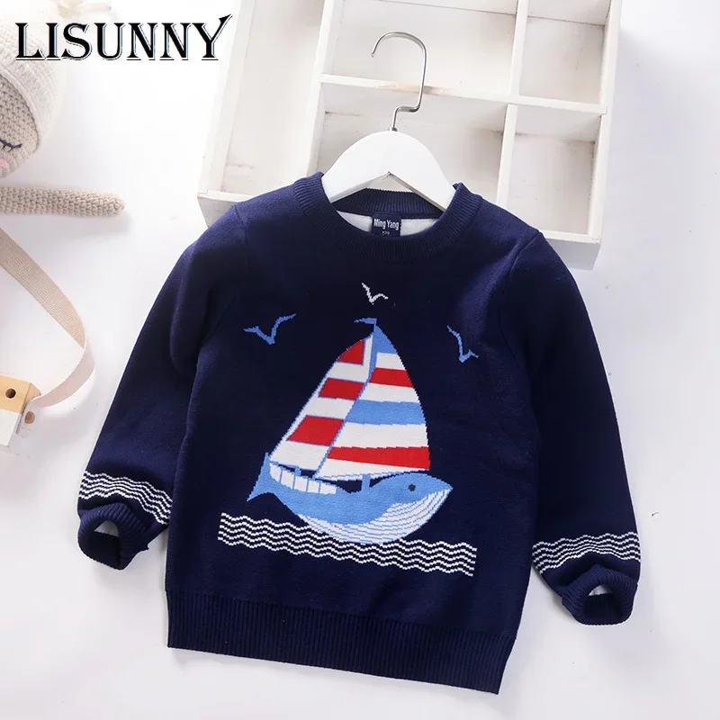 2024 New Autumn Winter Children Cartoon Knitted Sweaters Kids Baby Boys Double-knit Sweater Jumper Cotton Toddler Clothes 2T-8T