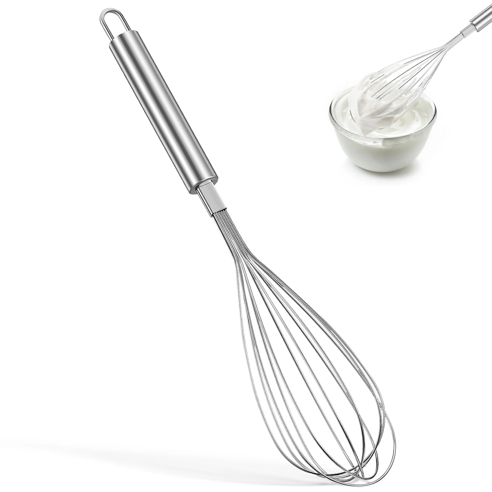 

Silver Stainless Steel Wire Heavy Duty Hand Whisk For Beating Eggs Mixing Batter Kitchen Cooking Tool Balloon Whisk Multi
