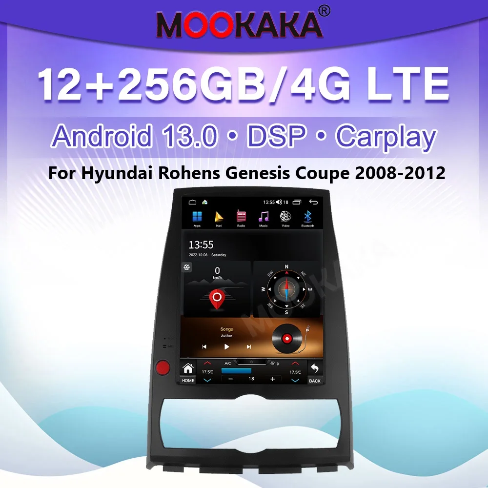 Android 13 For Hyundai Rohens Genesis Coupe 2008-2012 Car Radio GPS Navigation Multimedia Player Touch Screen DSP Stereo Carplay