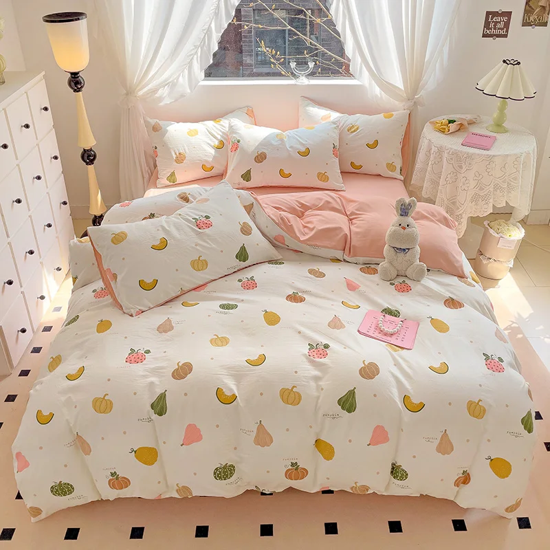 

Kawaii Fruit Pumpkin Duvet Cover Queen for Thanksgiving Day Cartoon Bedding Set - 1 Quilt Cover + 1 Fitted Sheet + 2 Pillowcase