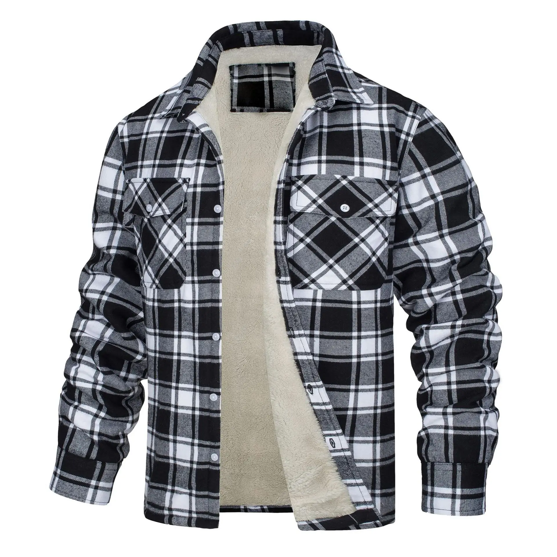 Men's Long-Sleeved Plaid Lapel Jacket, Thickened Shirt, Everyday Casual Coat, Autumn and Winter