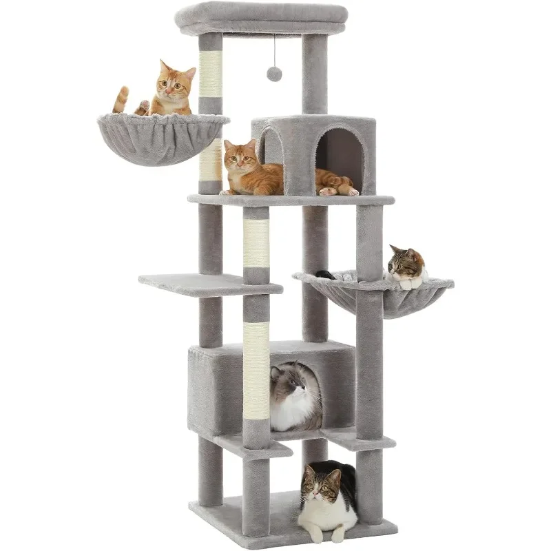 

66" Cat Tree for Indoor Cats Large Adult, Cat Tower with Sisal-Covered Scratching Post, Super Large Metal Hammock