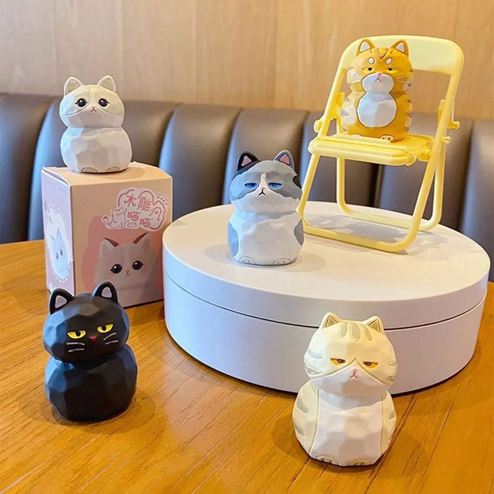 Kawaii Resin Cat Anime Figure Q Version Cat Family Car Ornament Cute Kitten Toys Cat Model Figurines Decoration