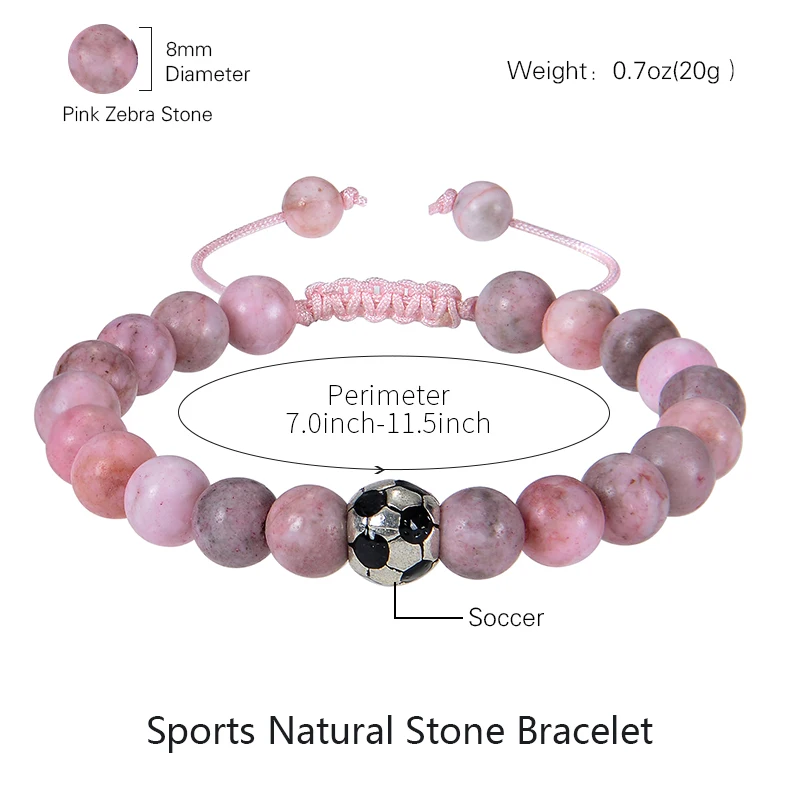 الكرة اللينة/الكرة الطائرة/كرة القدم/كرة السلة/سوار التنس هدايا للفتيات في سن المراهقة قابل للتعديل الخرز الطبيعي سوار إكسسوارات رياضية