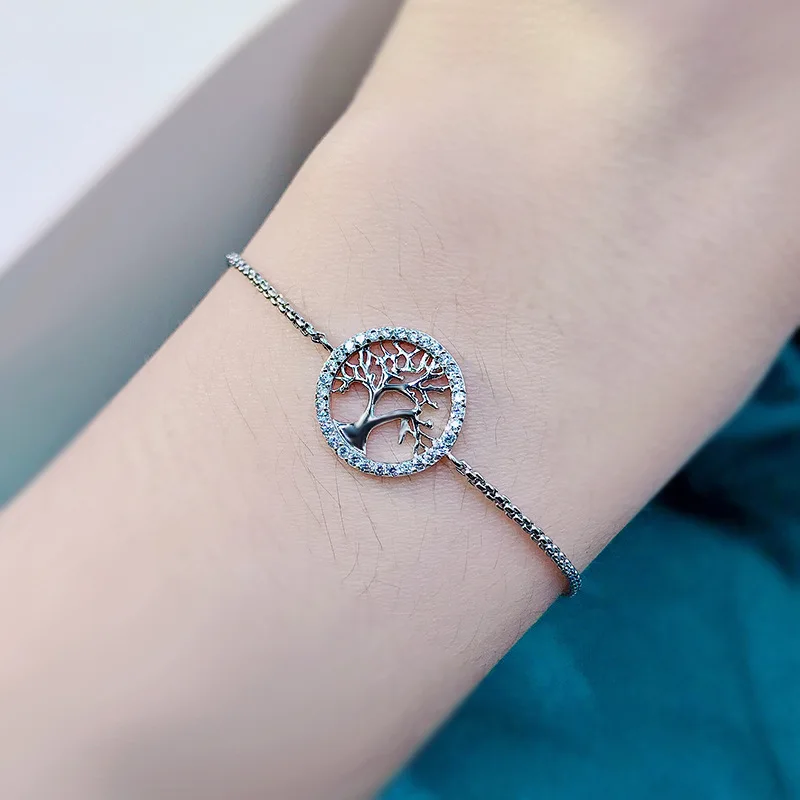 New S925 Sterling Silver Bracelet Tree of Life Fortune Tree ins wind simple and fresh necklace silver jewelry wholesale