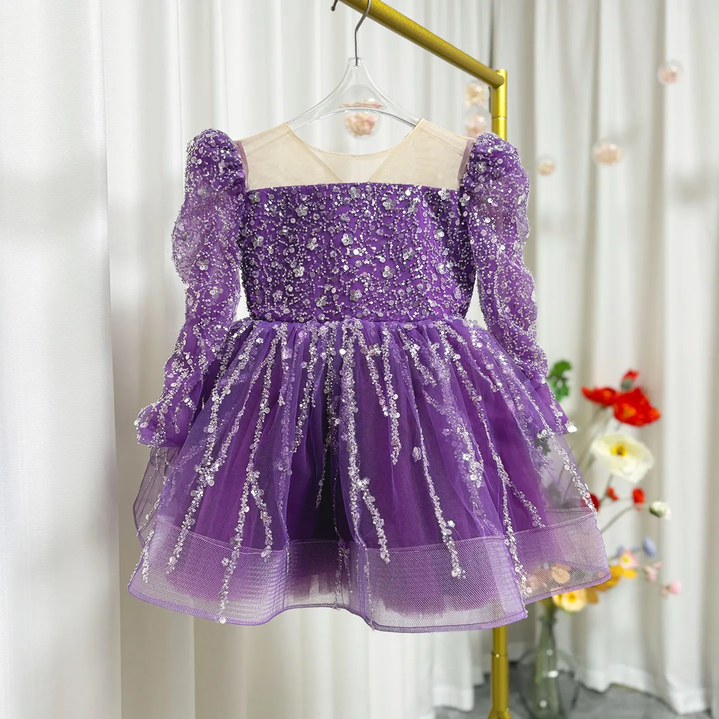 Jill Wish-vestido árabe brillante para niña, vestido morado con cuentas para bebé, princesa, cumpleaños, boda, fiesta, vacaciones, 2025 J204