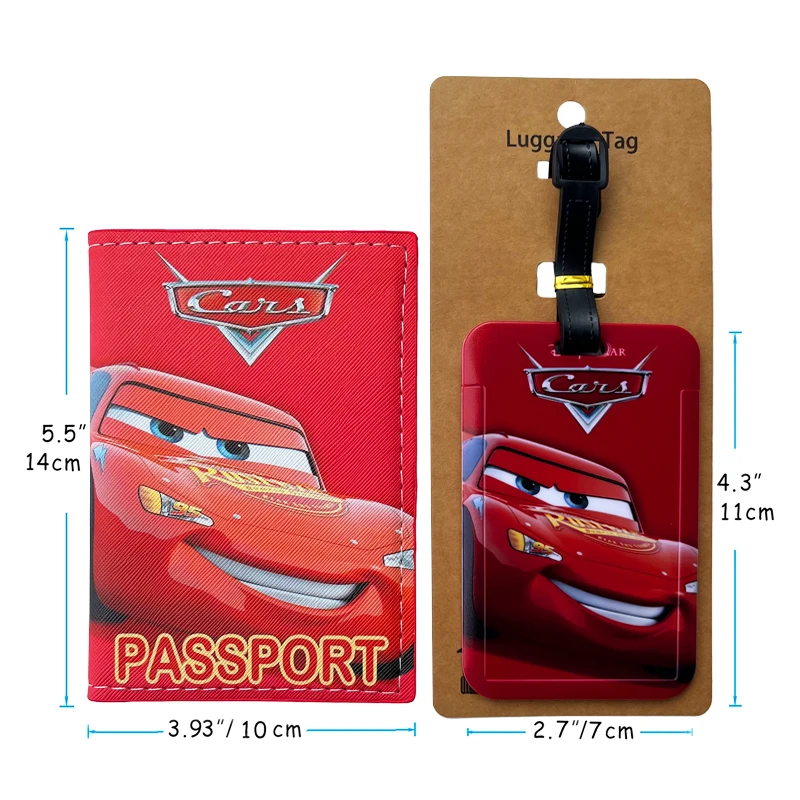 1 Set Disney Cars Porta passaporto e etichette per bagagli Copri passaporto da viaggio Etichetta per bagagli Porta carte d\'identità aziendale