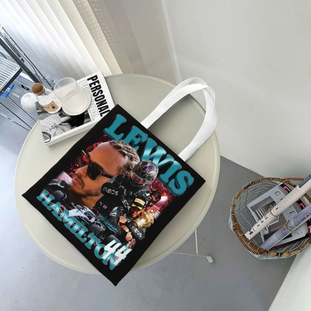 Lewis Hamilton 44 Canvas Tote Handbag F1 Racing Driver Grocery Bags Shopping Bags for Women