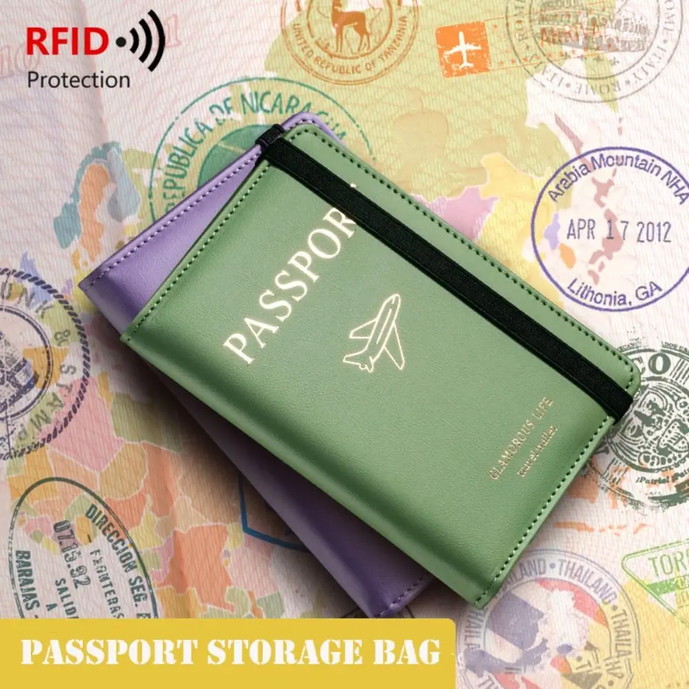 Portable RFID Passport Holder Ultra-thin Leather Passport Bag Document Storage Travel Passport Case Travel