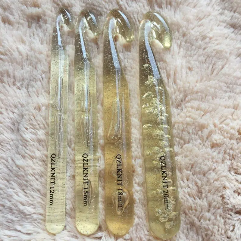 AT16  12mm-20mm 4Pcs / set Large size ABS Transparent Craft Knit Crochet Hooks Knitting Needles Weave Diy Craft Tool