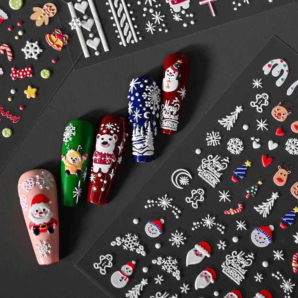 1PC New 5D Santa Claus Christmas Tree Nail Stickers Winter Snowman Snowflake Self-Adhesive Slider Nail Art Decorations Accessory