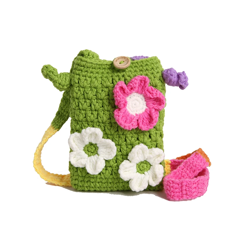 

Handmade Knitted Summer Fre Sle Mobile Phone Bag Women's Crossbody Bag Small Crochet Needle Weaving Fabric Purse