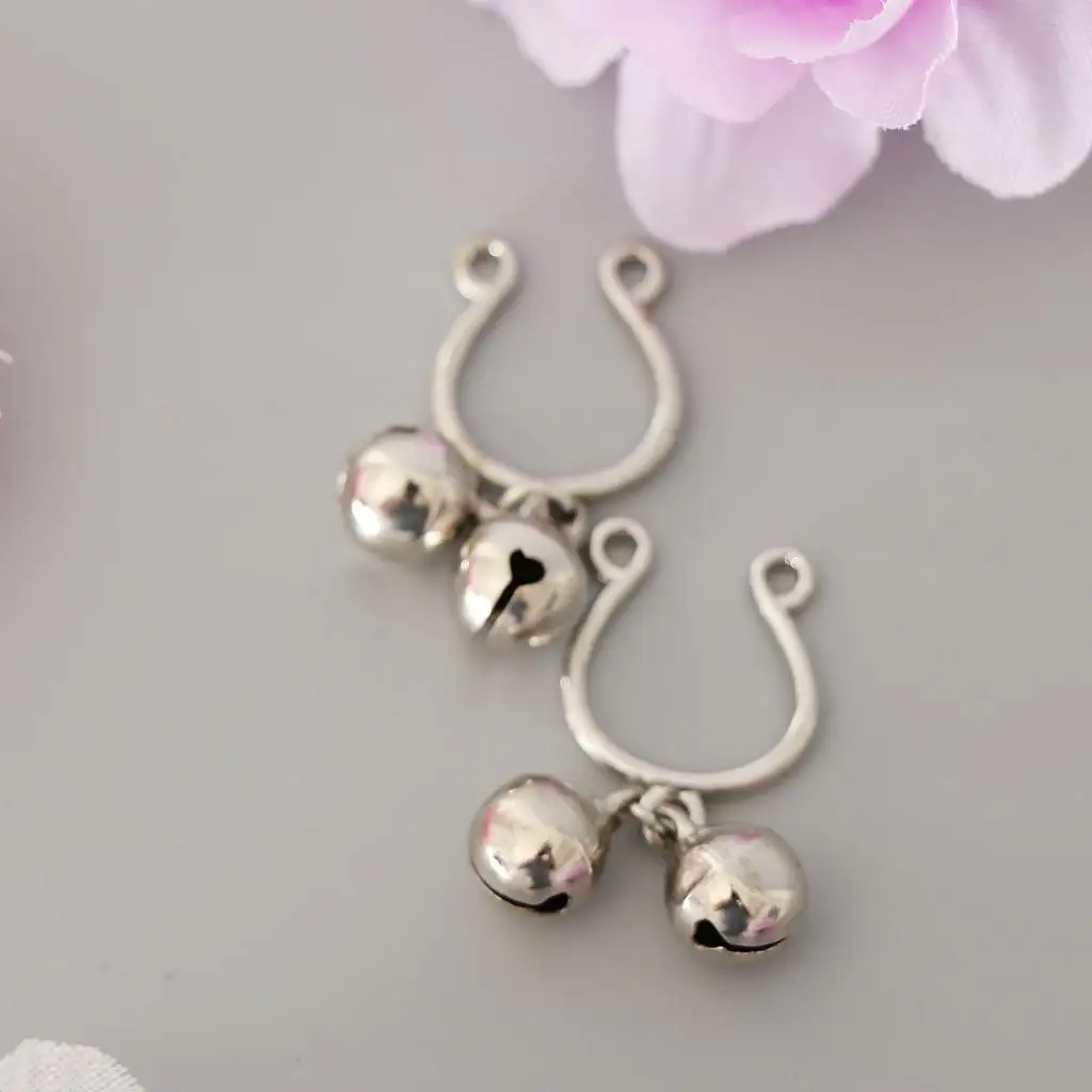 Bell Dangle Clip On Fake Nipple Rings Non Piercing Studs Body Jewelry