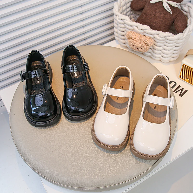 

Girls' Black Small PU Leather Shoes Spring Autumn New Boy Soft Soled Princess Bow School Student Loafer Slip-On Flats Size 26-36