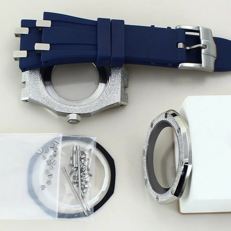 Pulseira de borracha de vidro de safira de aço inoxidável 316L modelo carvalho modificado para relógio mecânico automático NH35