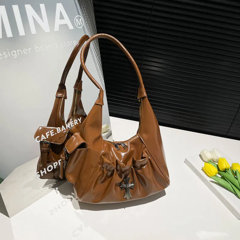 

Винтажная сумка через плечо — сложенный дизайн с карманом на молнии — повседневная сумка большой вместимости — элегантная и уникальная — модный аксессуар