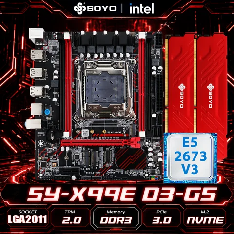 Motherboard SOYO X99 DDR3 E5 2673 V3 CPU RAM Memoria 16GB(8G*2) Xeon Intel LGA2011-3 PC gamer PCIe16x3.0 M.2 TPM2.0 Desktop