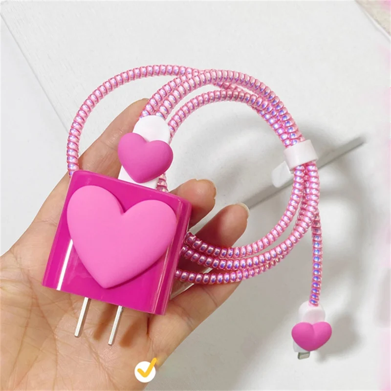 New Rose Red Love Heart Silicone Charger For IPhone 11 12 13 14 18W-20W Fast Charge Protection Cover Charger Sleeve Accessories