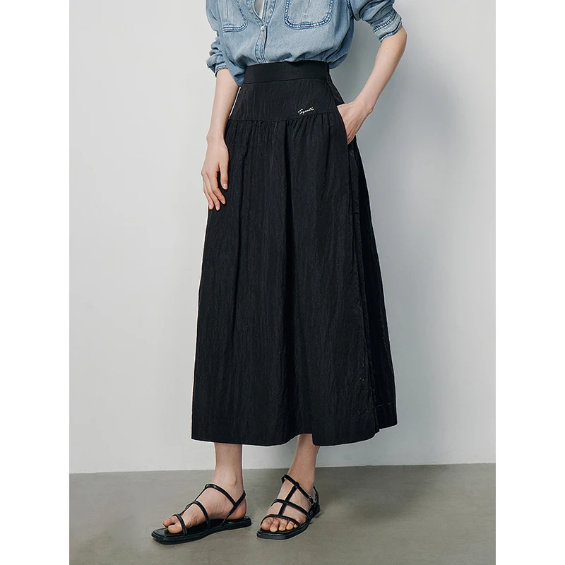 TOYOUTH Women Skirt 2024 Spring New Pleats Askew High Elastic Waist A-Line Pocket Skirt Umbrella Skirt