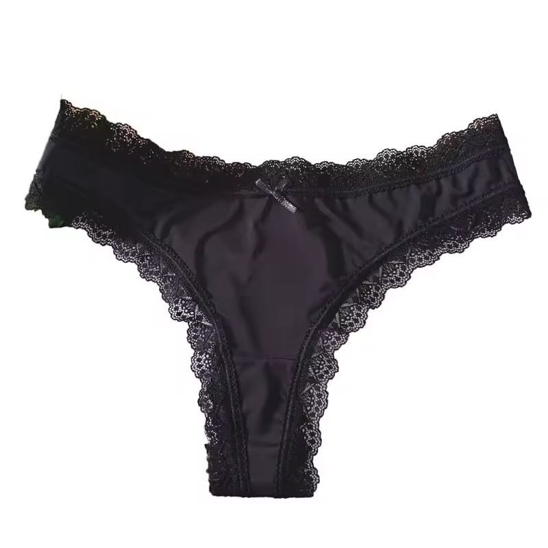 Comfortable Seamless Ice Silk Panties Cotton Crotch Thong Lace Bow Briefs Underwear Low Waist Women's Summer Panties Girl - Image 8