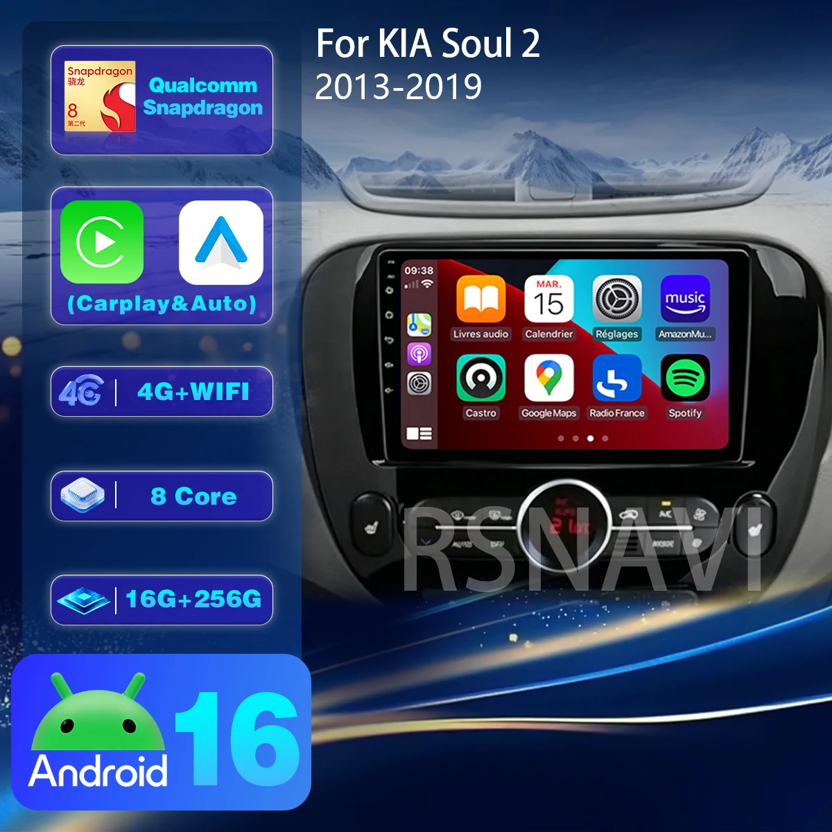 Android 16 Carplay Auto Screen Car Radio Player For KIA Soul 2 2013 - 2019 GPS Multimedia Stereo BT video Plug and Play WiFi+4G