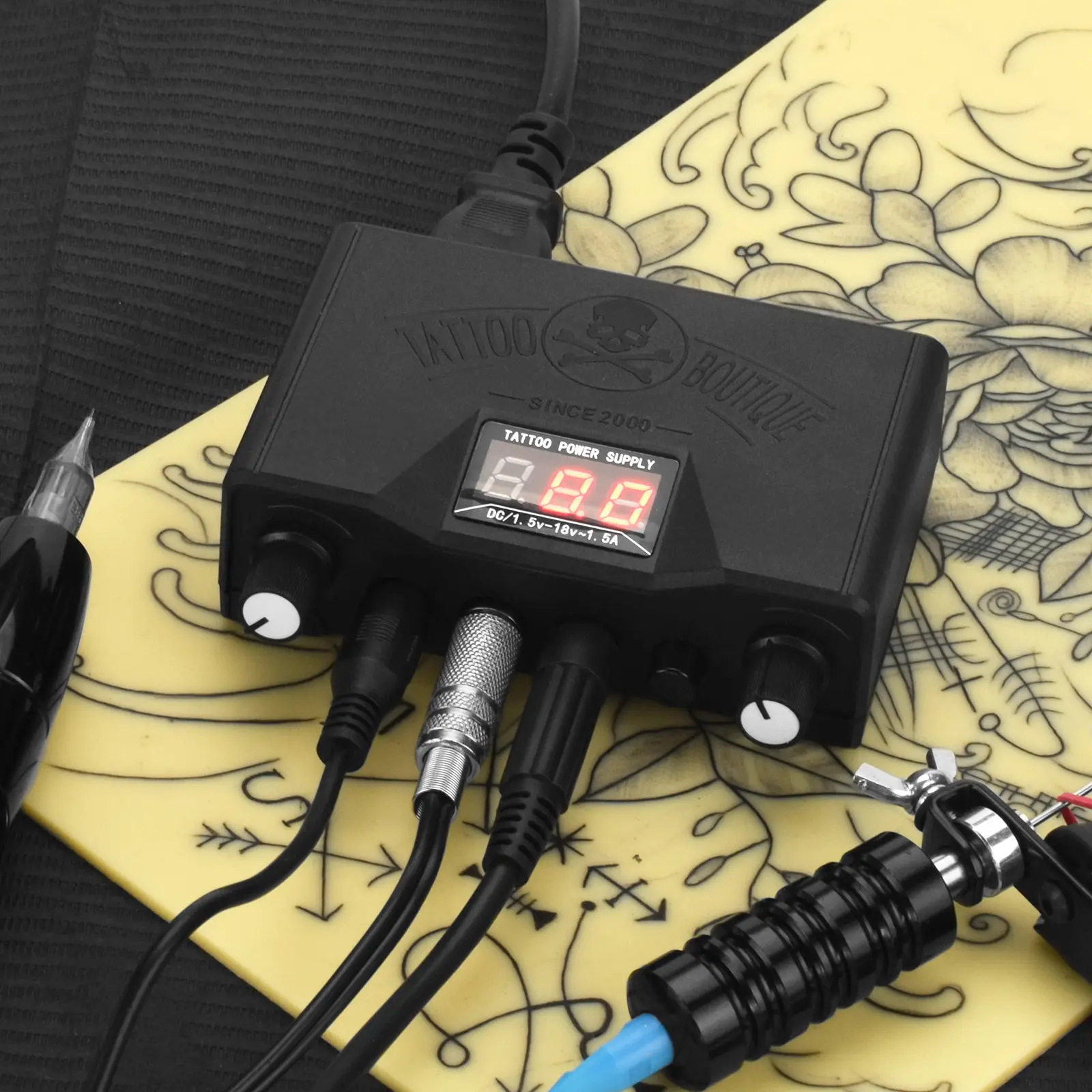 Black Tattoo Power Supply LCD Digital Dual Fuente De Poder Tatuaje Alimentation Tatouage for Clip Pedal Tattoos with Power Plug