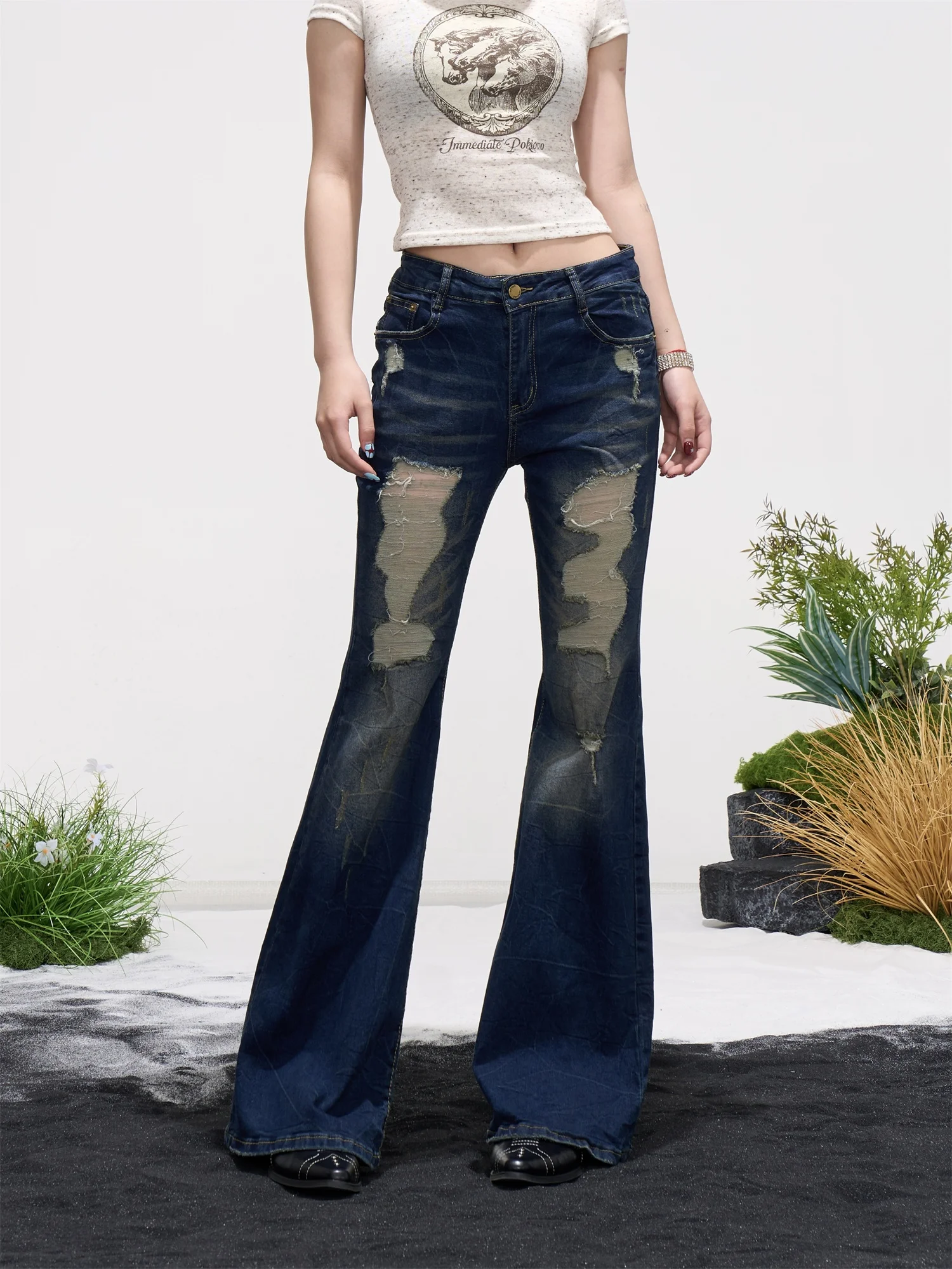 

ONLPP American Retro Waed Hole Micro Flared Denim Jeans Women's Spring Summer Slimming Sexy Wide Leg Long Pants