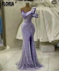 Elegante Dubai Kralen Kristallen Zeemeermin Avondjurken Paars Één Schouder Arabische Feestjurk Formele Prom Dress 2023 Robe De Soiree