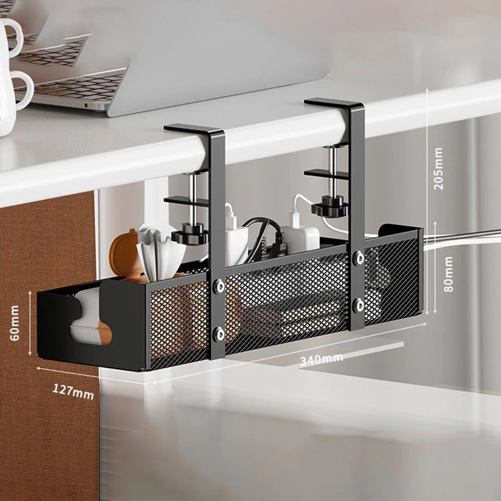 No Drilling Extendable Under Desk Cable Management Metal Cable Tray Under Desk With Clamp Retractable Power Strip Cord Holder