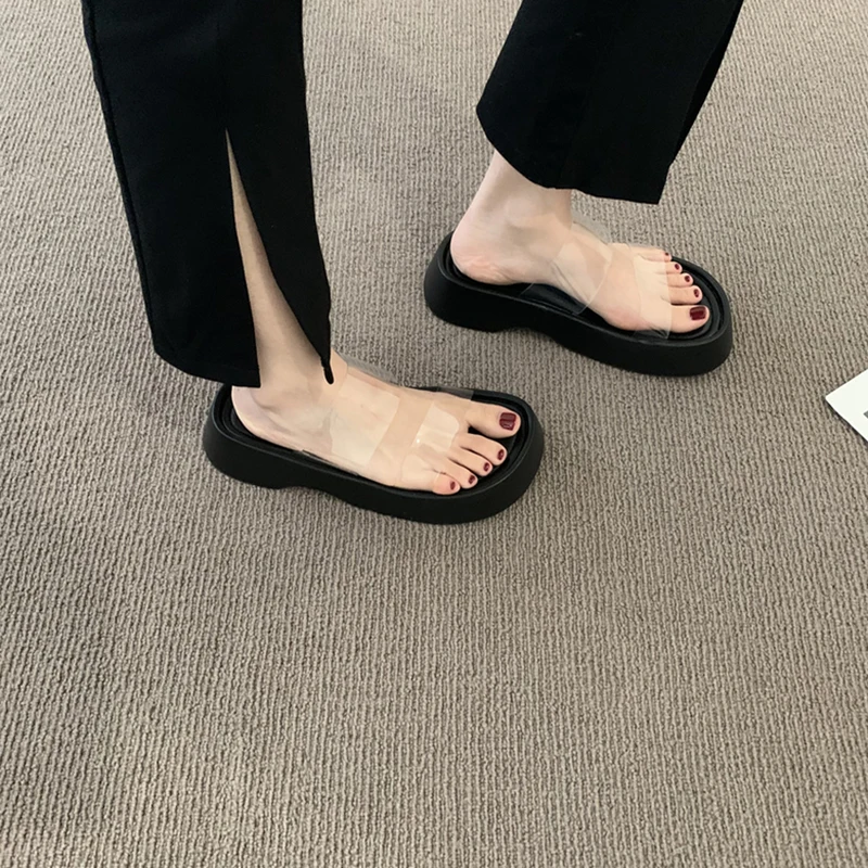 

Thick Heel Slippers Women Summer Outdoor Fashion Transparent Sandals Platform Casual Beach Coast Slip-On Shoes Casual Beach S...
