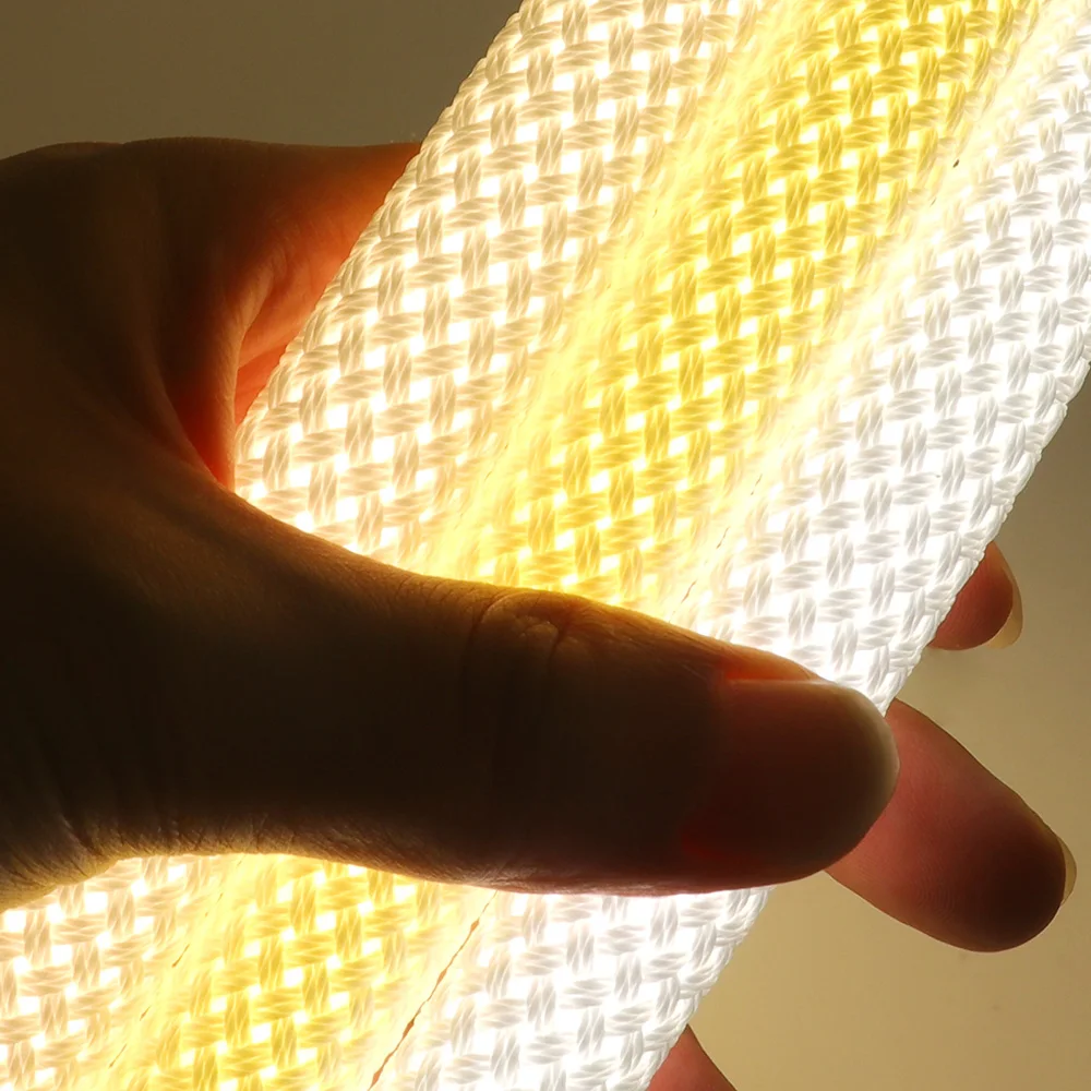 Three white tones of illuminated neon rope